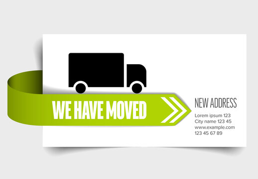 We Have Moved Announcement Card with Delivery Truck Icon