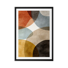 Abstract composition featuring overlapping watercolor circles in warm, muted earthy tones with deep textured accents on transparent background