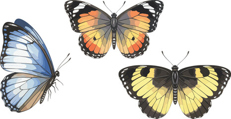 Obraz premium Creative watercolor butterfly collection with artistic paint drips and vibrant ink splashes for aesthetic nature and summer design backgrounds