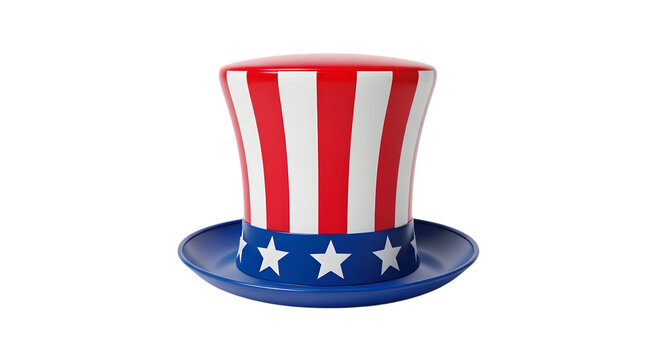 Top hat with red white and blue stars and stripes on transparent background