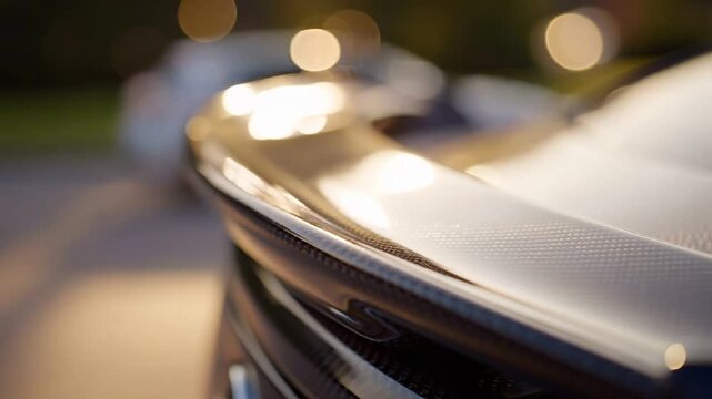 Close Up Car Spoiler Detail With Bokeh Lights.