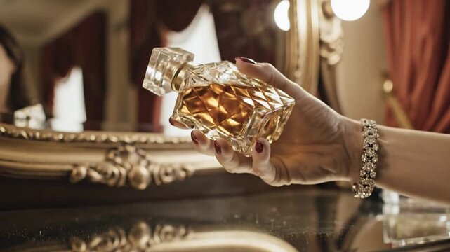 Luxury Perfume Bottle Held by Woman with Diamond Bracelet