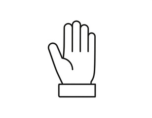 Obraz premium Raised hand with fingers extended, outline. Palm is facing forward, minimal design