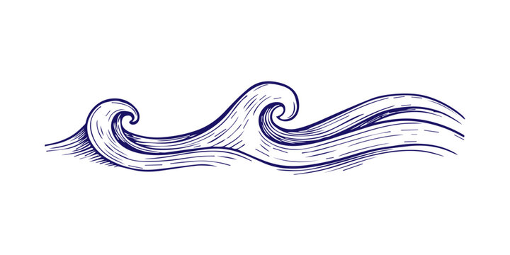 Blue ocean waves drawing for surf concept