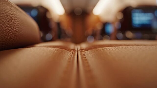 Close Up Leather Seat Stitching Inside Luxury Cabin.