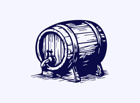 Wood barrel with tap for alcohol brewing