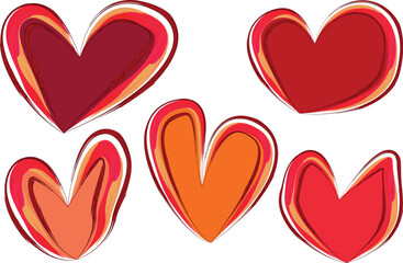 warm red orange colors artistic pattern abstract hearts set