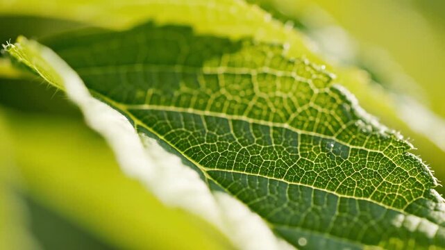 Closeup Green Leaf Macro Showing Vein Texture.