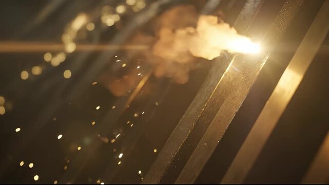 Dynamic sparks flying from metal, creating a warm, energetic atmosphere.