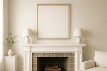 Naklejka premium Minimalist living room with fireplace.