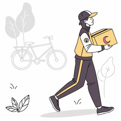Obraz premium Courier walking with package box delivery