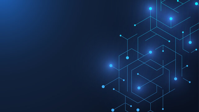 Motherboard digital abstract background. AI circuit board technology texture design. Semiconductor and computer processor on tech banner template concept. Vector illustration