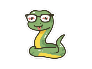 Fototapeta premium A green snake wearing glasses and a smile