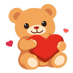 Fototapeta premium Adorable teddy bear illustration gently holding a vibrant red heart, radiating warmth and affection, perfect for conveying sweet sentiments and heartfelt emotions
