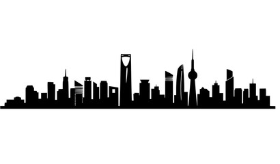 Obraz premium Black silhouette of a modern city skyline with prominent skyscrapers