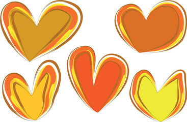 orange yellow colors artistic pattern abstract hearts set