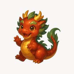 Fototapeta premium Adorable cartoon baby dragon illustration.