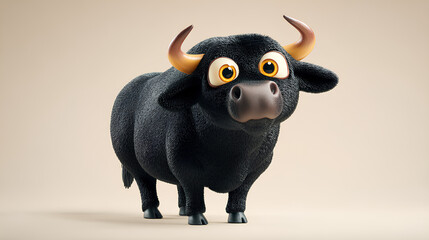 cute black cow on plain white background