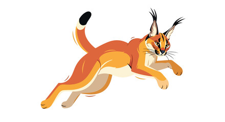 Fototapeta premium Dynamic Caracal Wild Cat Leaping Illustration