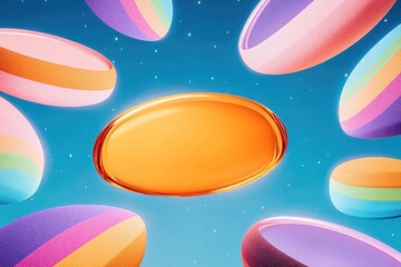 Naklejka premium Colorful capsules and pills float in a blue background with sparkles in a design for health and wellness or medicine concept