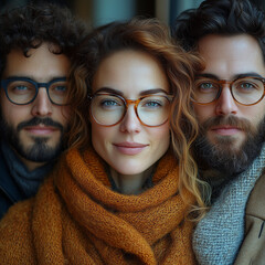 Trio in cozy autumn fashion eyewear elegance