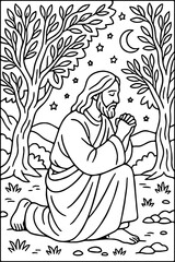 vector illustration of Jesus praying in the garden of gethsemane 