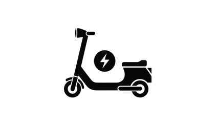 Black silhouette of a modern electric motor scooter features a lightning bolt icon representing green battery power.