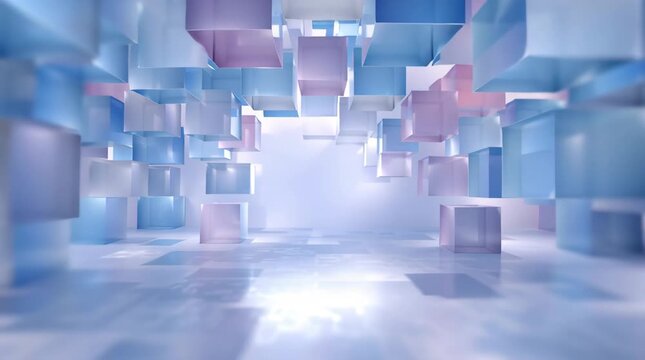 Abstract Tunnel of Floating Cubes Stock Video Footage