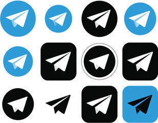 Paper airplane icon, sleek white paper plane against blue circle background modern minimal icon illustration © Doa