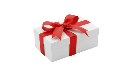 Obraz premium Small White Gift Box with Red Ribbon and Bow - Isolated Cut-out
