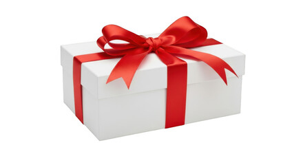 Plain White Gift Box with Red Ribbon and Bow - Isolated Subject