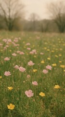 Fototapeta premium Serene floral meadow wallpaper for mobile