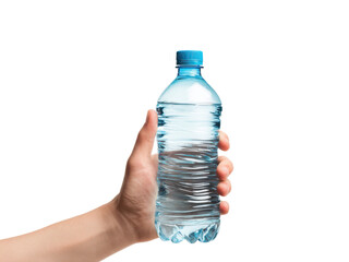 A person is holding a bottle of water