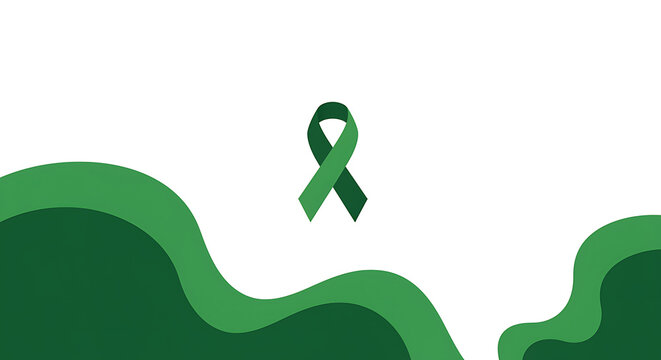Green Awareness Ribbon on Abstract Background - Ideal for Mental Health Awareness, Environmental Campaigns, and Health-Related Themes