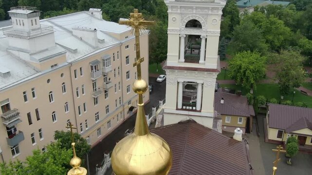 Drone circling cross above Trinity Cathedral