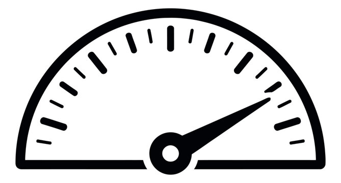 Line art illustration of a speedometer gauge depicting increasing speed or performance for measuring progress and data