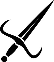 Black sword icon, dagger symbol, medieval weapon, simple warrior blade, knight arm, flat graphic element vector illustration