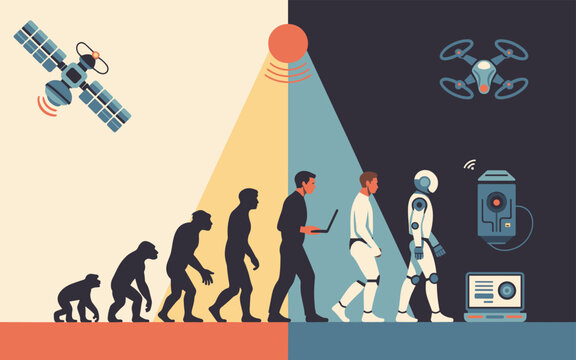 Human evolution from ape to robot with technology monkey
