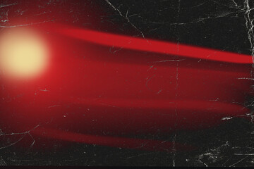 Red light leak overlay texture with intense glow illumination, abstract analog film burn streak effect, distressed vintage exposure flare with scratches on dark black background, cinematic optical lig