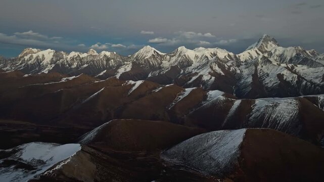 Aerial view of Mount Gongga and Hengduan Mountains at dusk