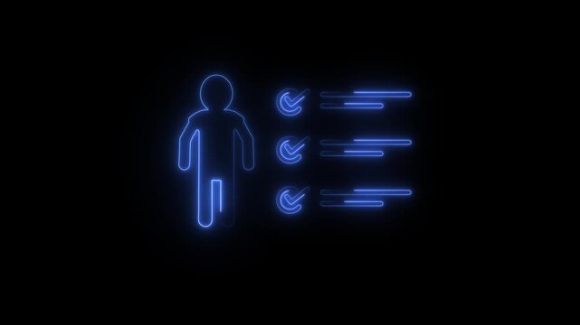 Minimal black and white user checklist icon representing profile verification. Completed tasks, requirements list, or account confirmation concept animation.