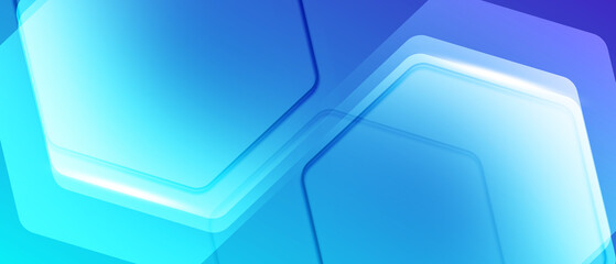 Abstract Blue Technology Background with Hexagon Pattern and Modern Geometric Shapes