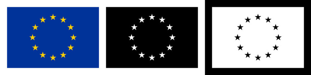Black European Union flag set, black and white EU flag © Auguste Lange