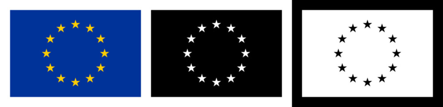 Black European Union flag set, black and white EU flag