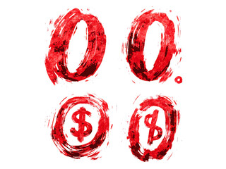 The four red circles are all different sizes and are all red