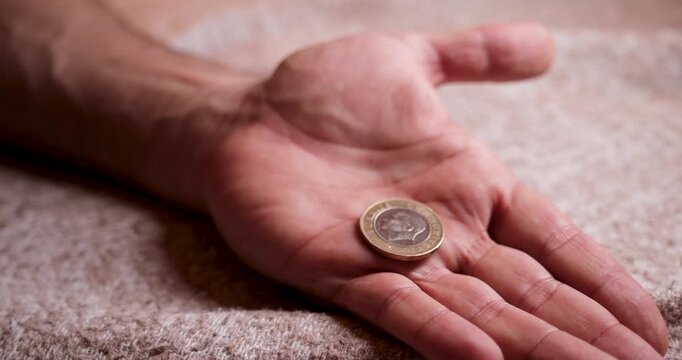 Hidden Coin in Palm of Hand, Concealed Money Concept