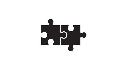 Black Interlocking Puzzle Pieces Vector Icon on White Background
