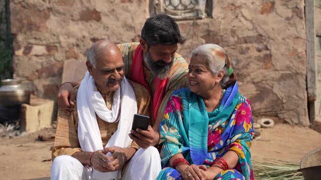 indian farmer with grandfather and grandmother