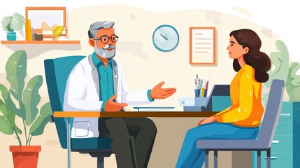 Patient consultation scene with liver specialist explaining cirrhosis management and lifestyle changes