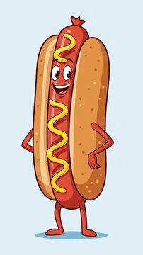 Cartoon Hotdog Character with Ketchup and Mustard.